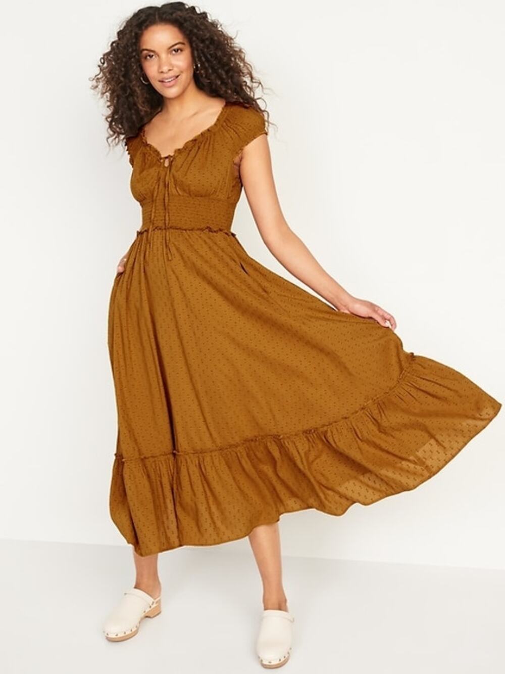NWT Old Navy Cottagecore Peasant Midi Dress in Miner's Gold / Mustard
